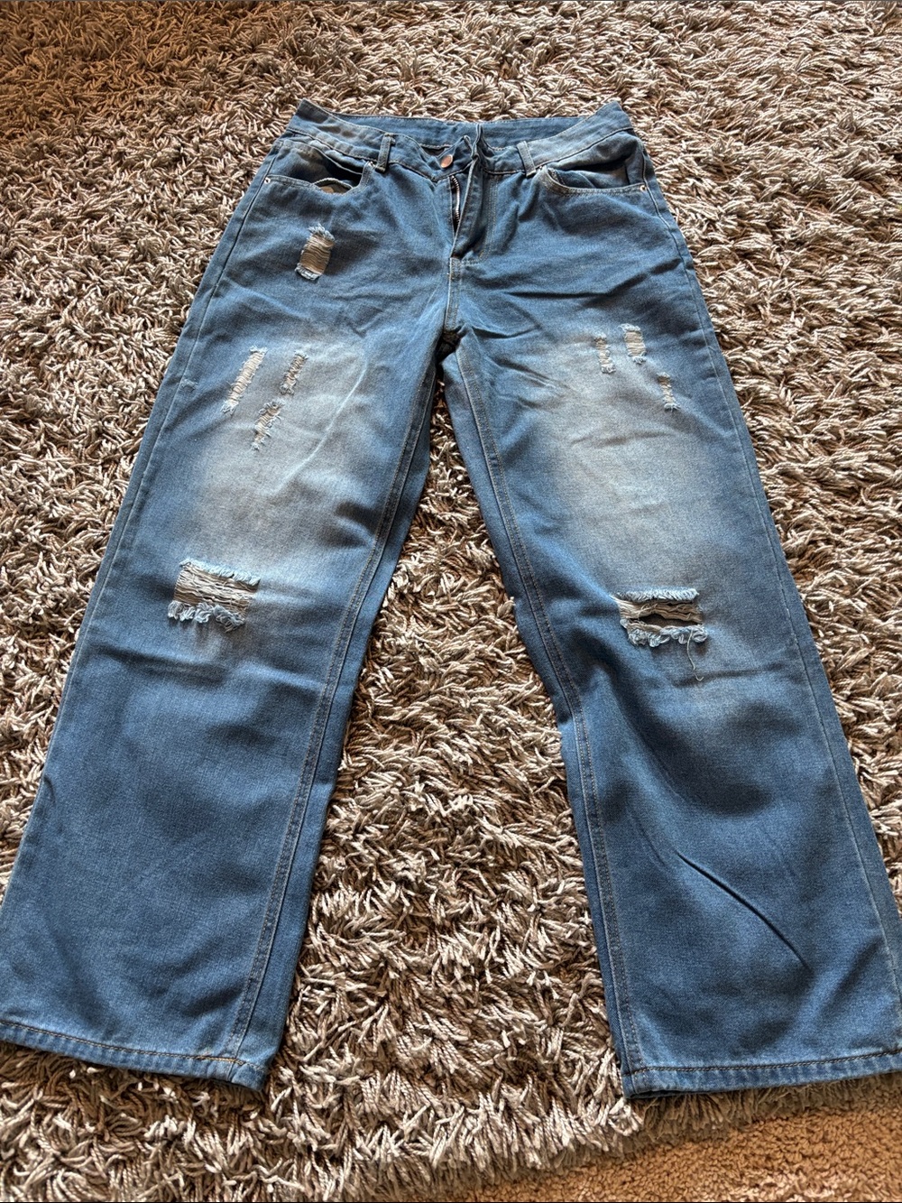 90s Grunge Distressed Baggy Jeans - Faded Blue Ripped & Torn Size L